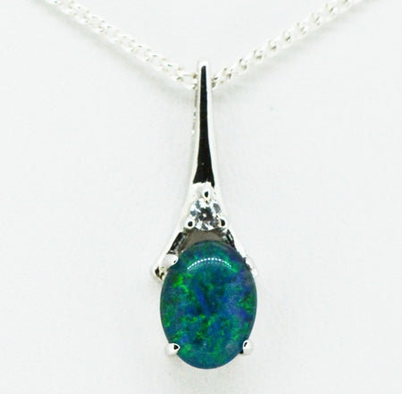 STERLING SILVER CLAW SET TRIPLET OPAL (sstp15), PENDANT WITH A SINGLE CRYSTAL