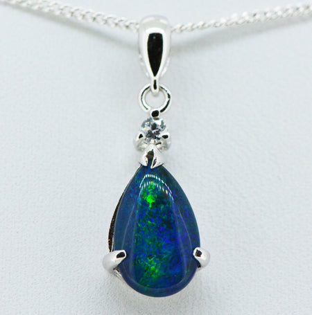 STERLING SILVER CLAW SET TEAR DROP TRIPLET OPAL PENDANT (13x8)