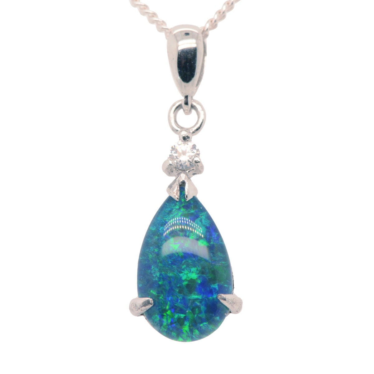 STERLING SILVER CLAW SET TEAR DROP TRIPLET OPAL PENDANT (13x8)