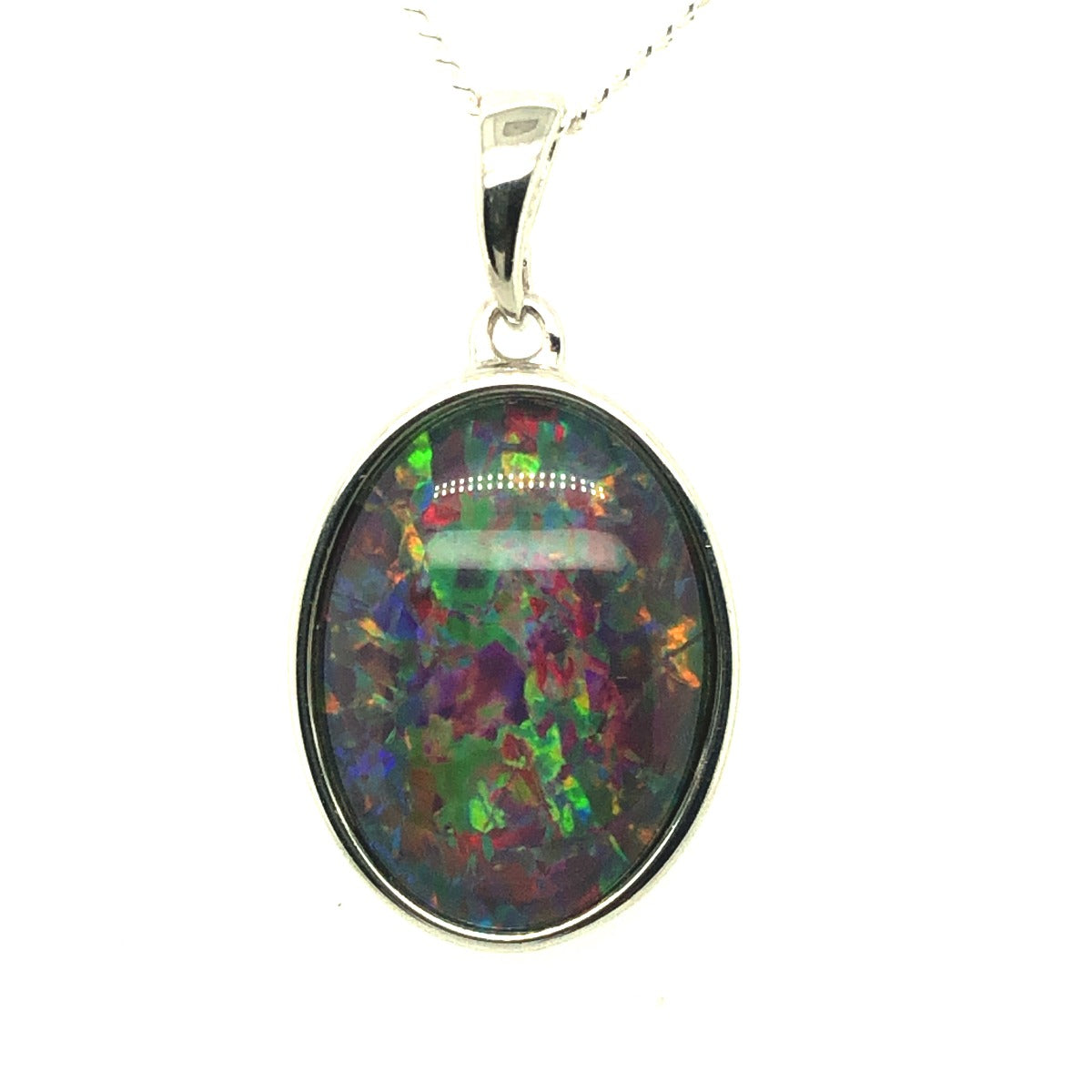 STERLING SILVER BEAZEL SET TRIPLET OPAL 18MM X 13MM, PENDANT (sstp1279)