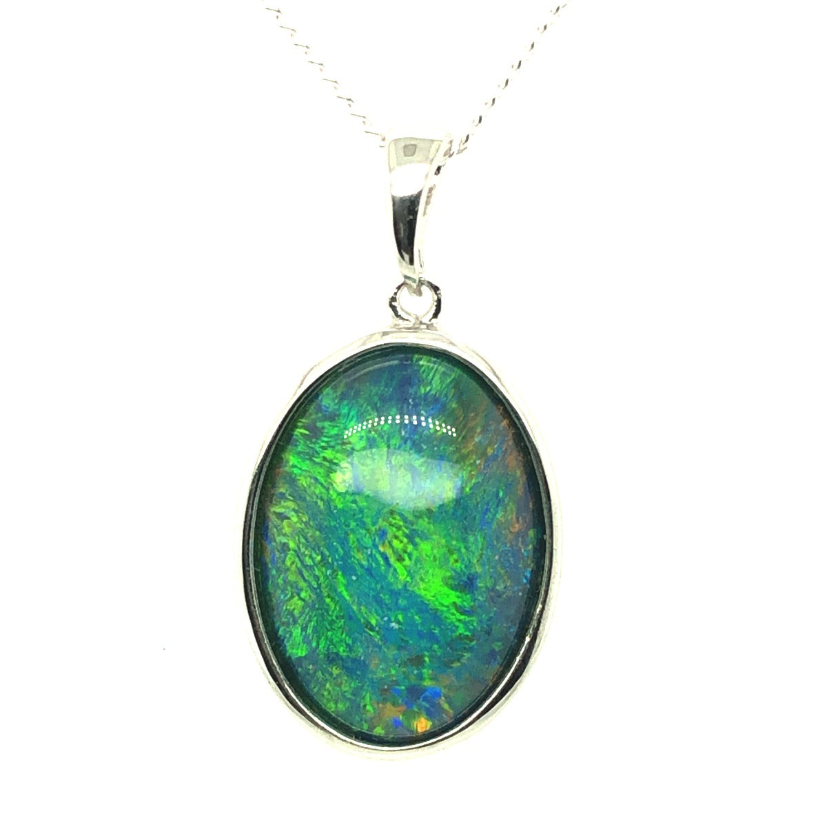 STERLING SILVER BEAZEL SET TRIPLET OPAL 18MM X 13MM, PENDANT (sstp1279)