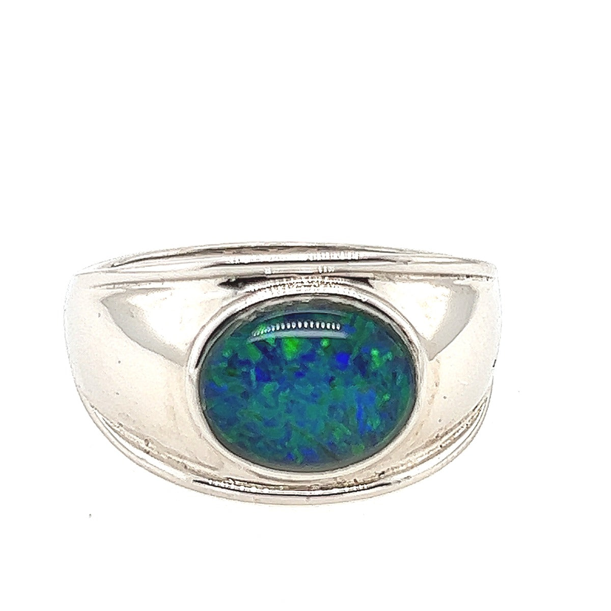 Sterling Silver Wide Band Triplet Opal ring (10x8)