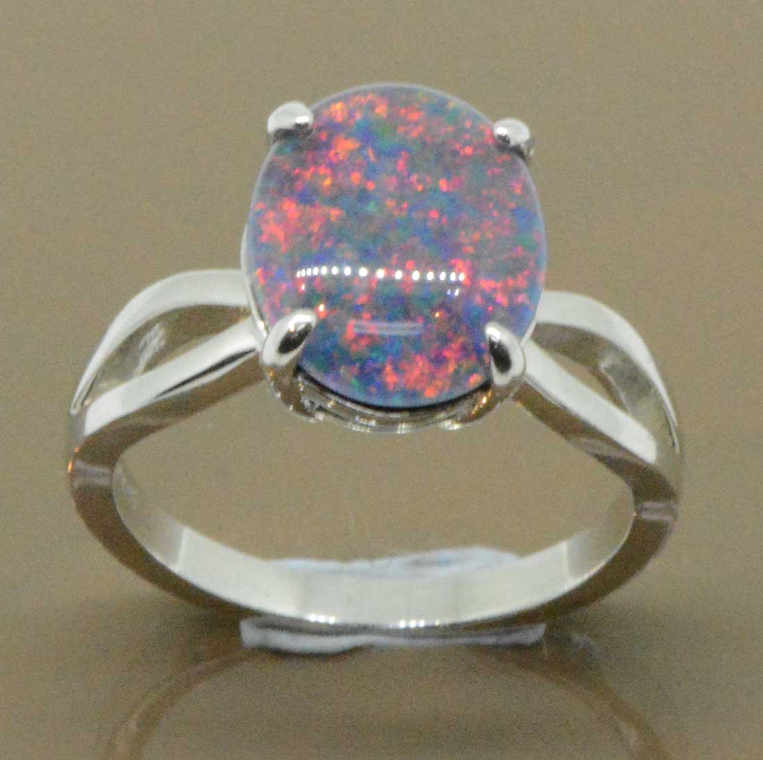 Sterling silver triplet opal ring 12mmx10mm