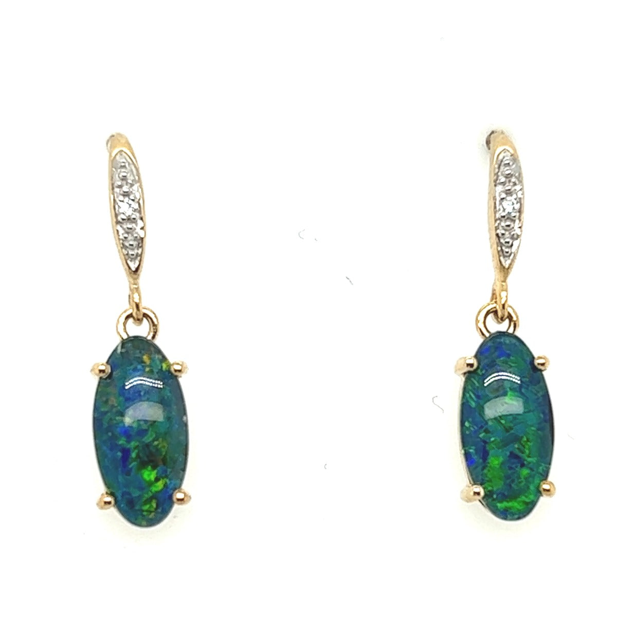 9ct Gold Drop Triplet Opal Earrings with Diamonds (12x6)