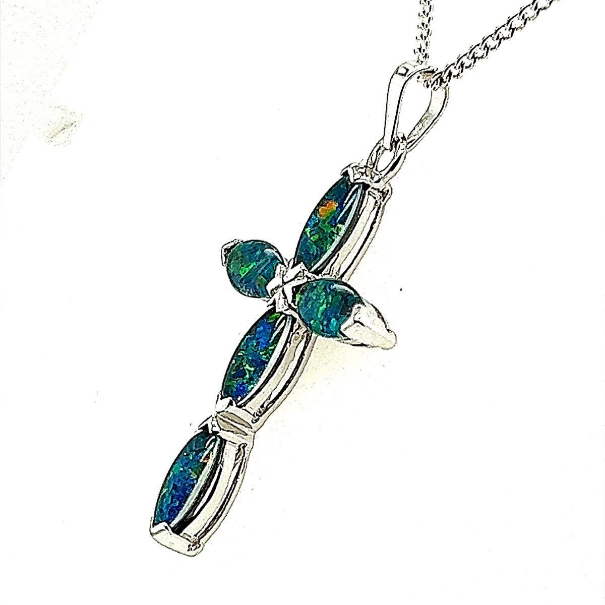 9ct White Gold Triplet Opal Cross