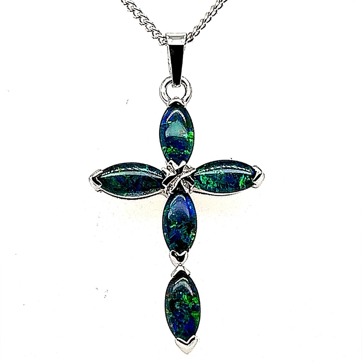 9ct White Gold Triplet Opal Cross