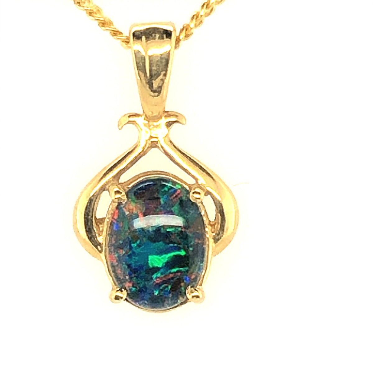 14ct Yellow Gold Triplet Opal Claw Set Pendant (8mmx6mm)