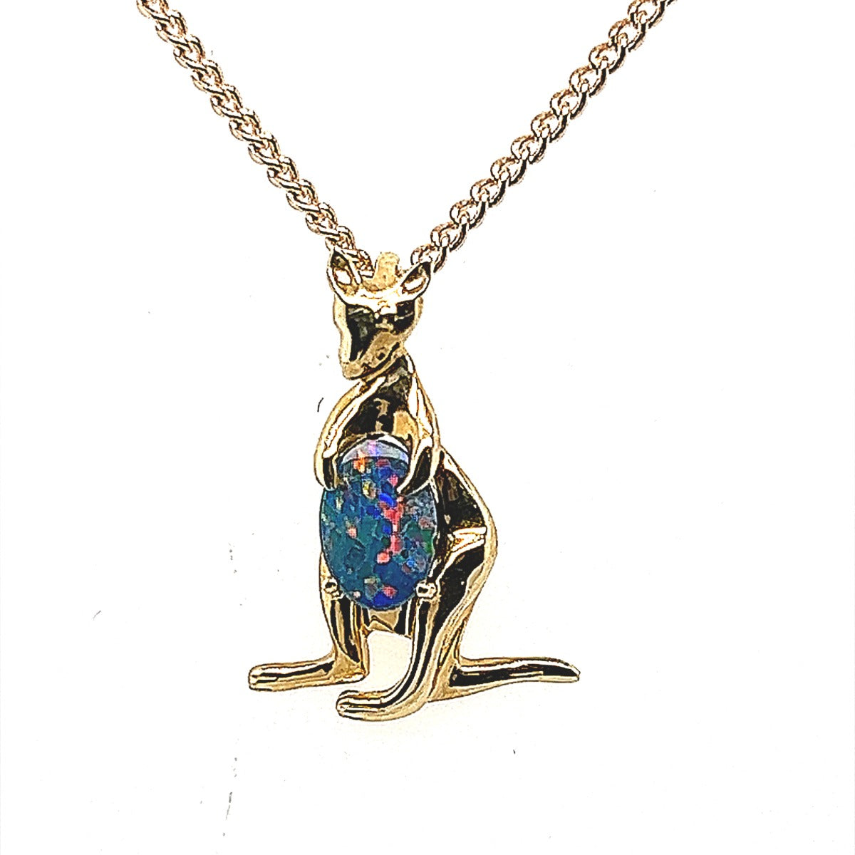 14ct Gold Doublet Opal Kangaroo Pendant