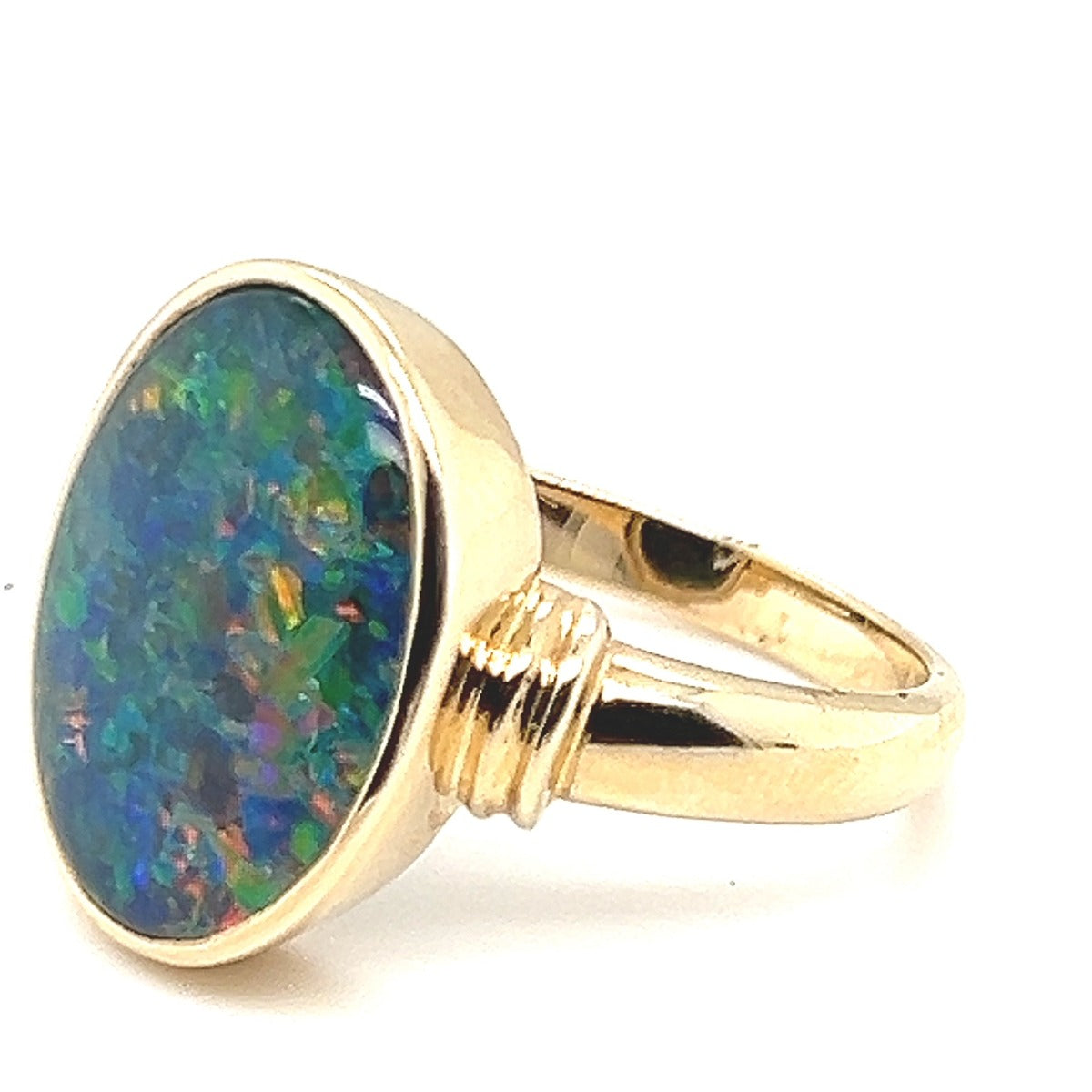 Triplet Opal Ring Set in 9ct Yellow Gold (trr13)