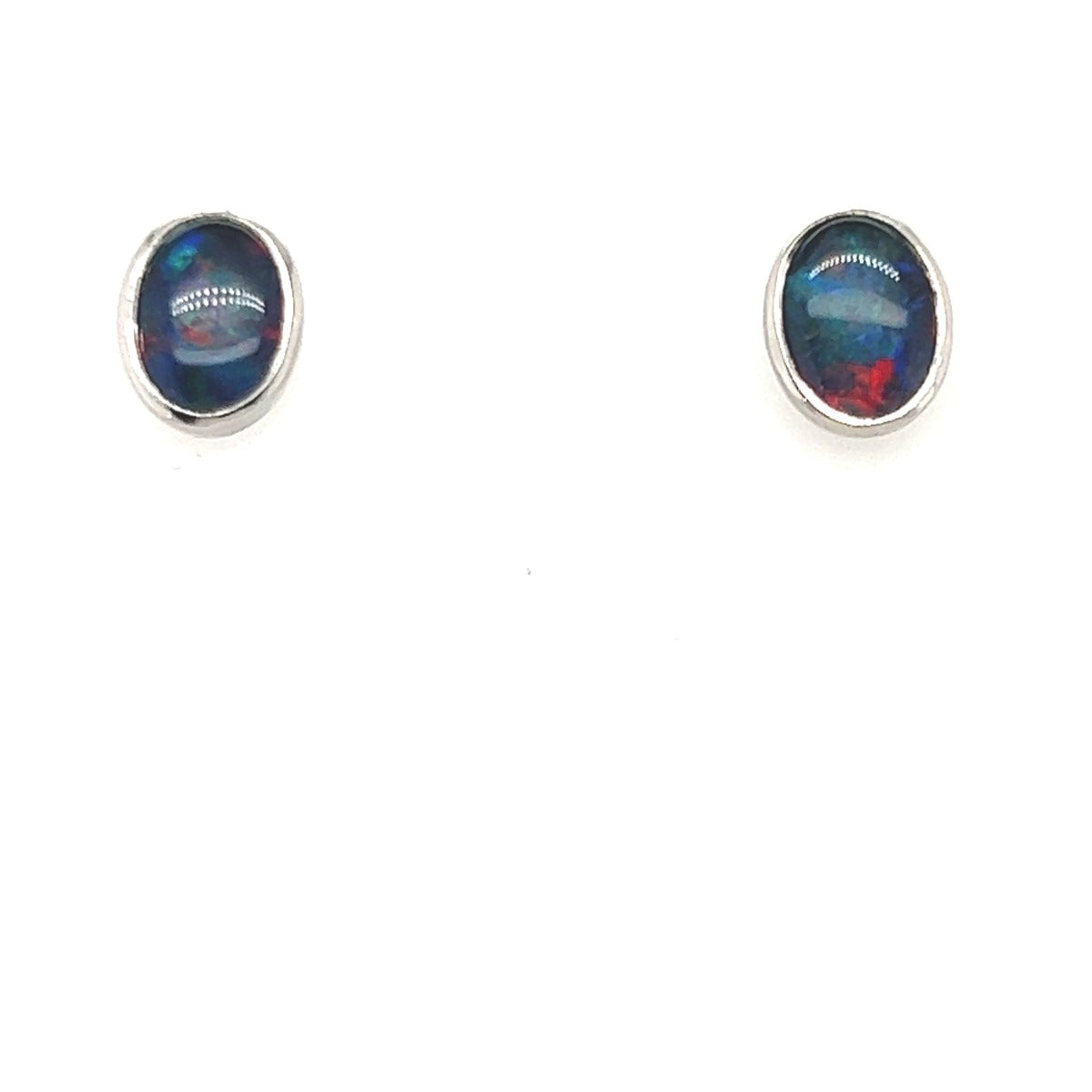 9ct White Gold Bezel Set Triplet Opal Earrings (tre11)