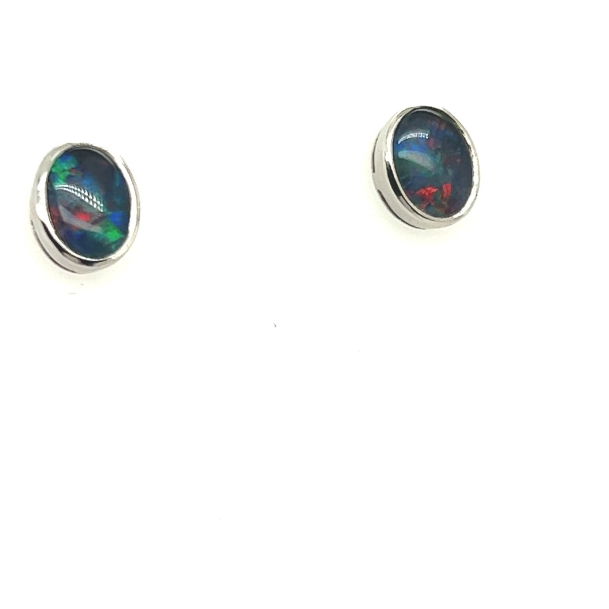 9ct White Gold Bezel Set Triplet Opal Earrings (tre11)