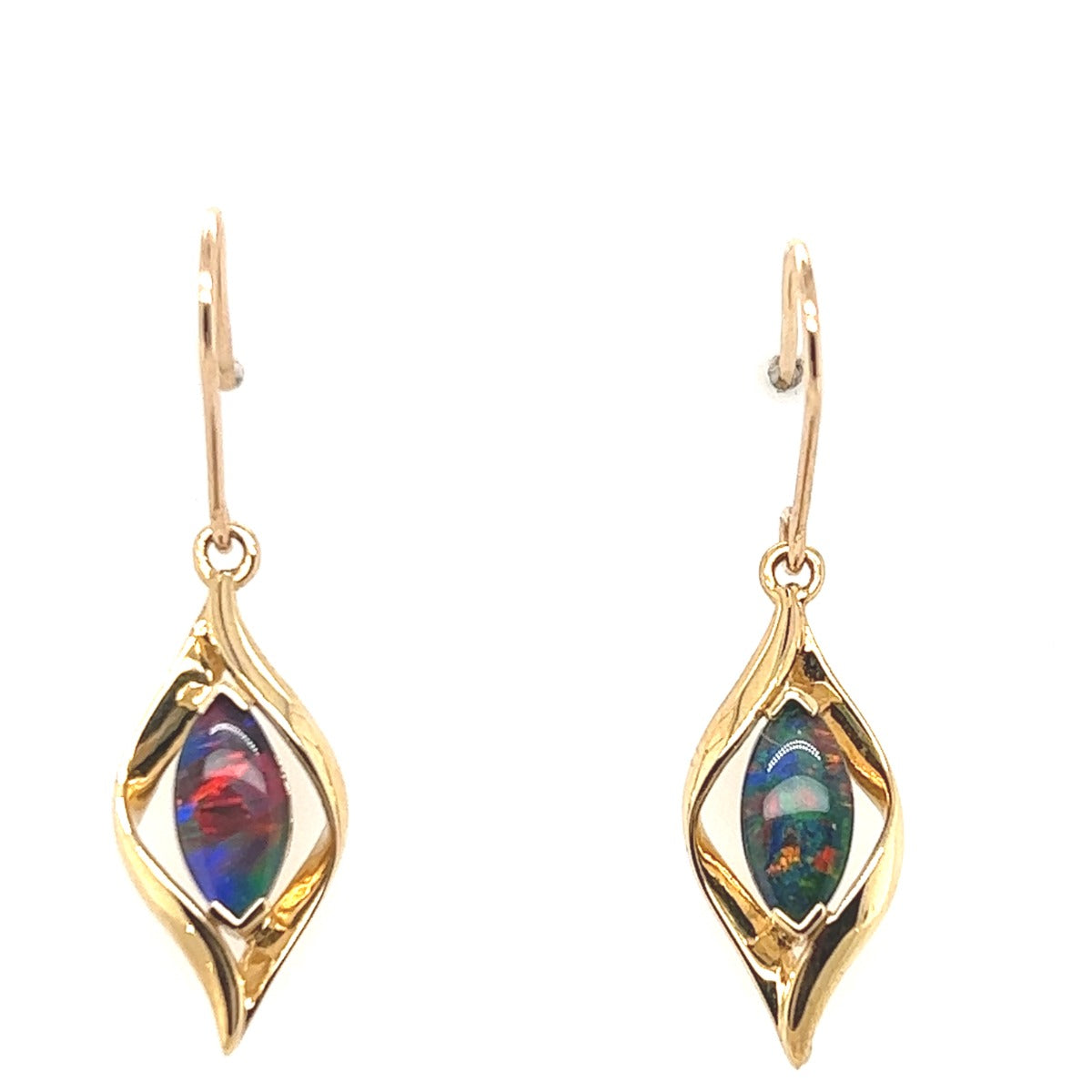 9ct Yellow Gold Marquee Shaped Triplet Opal Earrings (tre15)