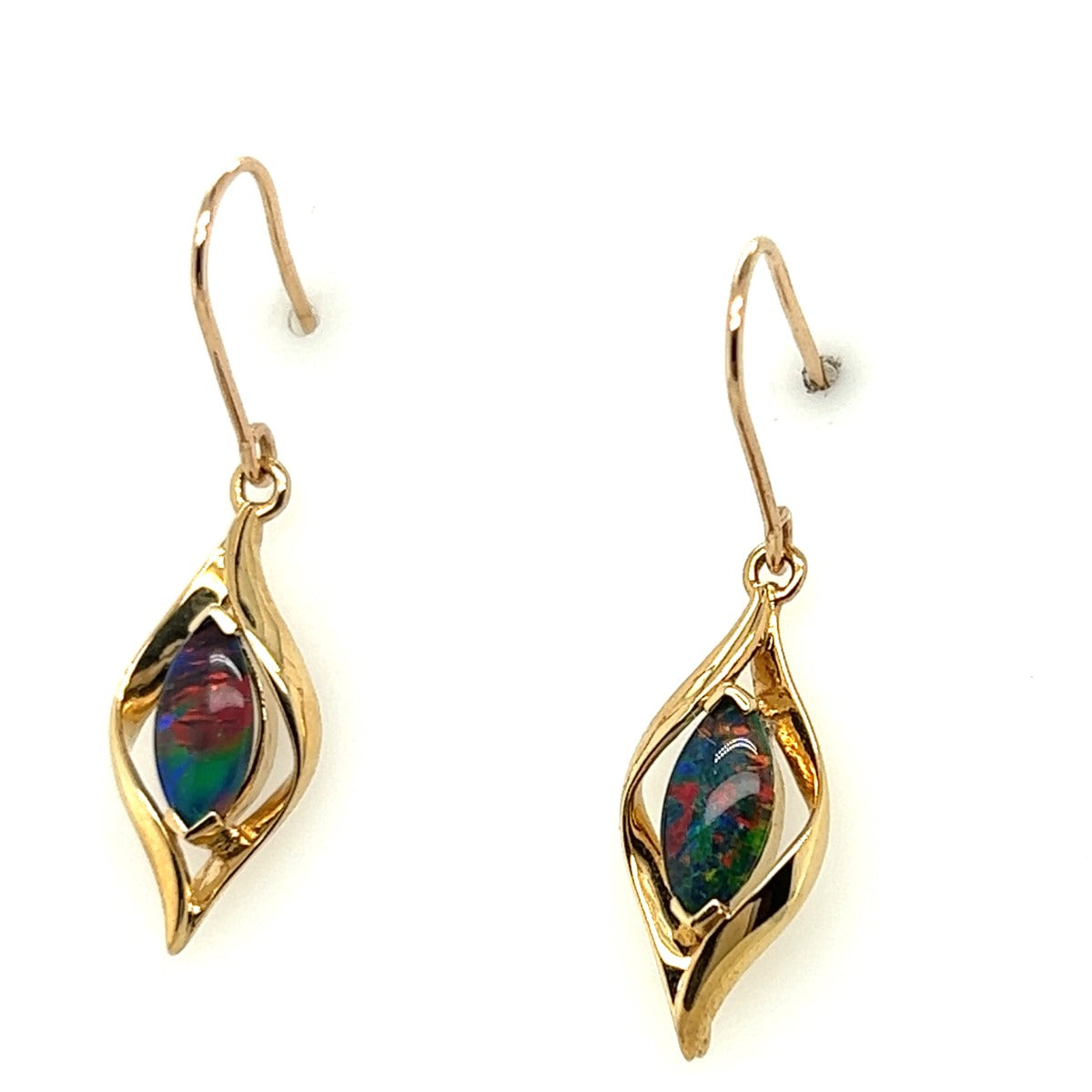 9ct Yellow Gold Marquee Shaped Triplet Opal Earrings (tre15)