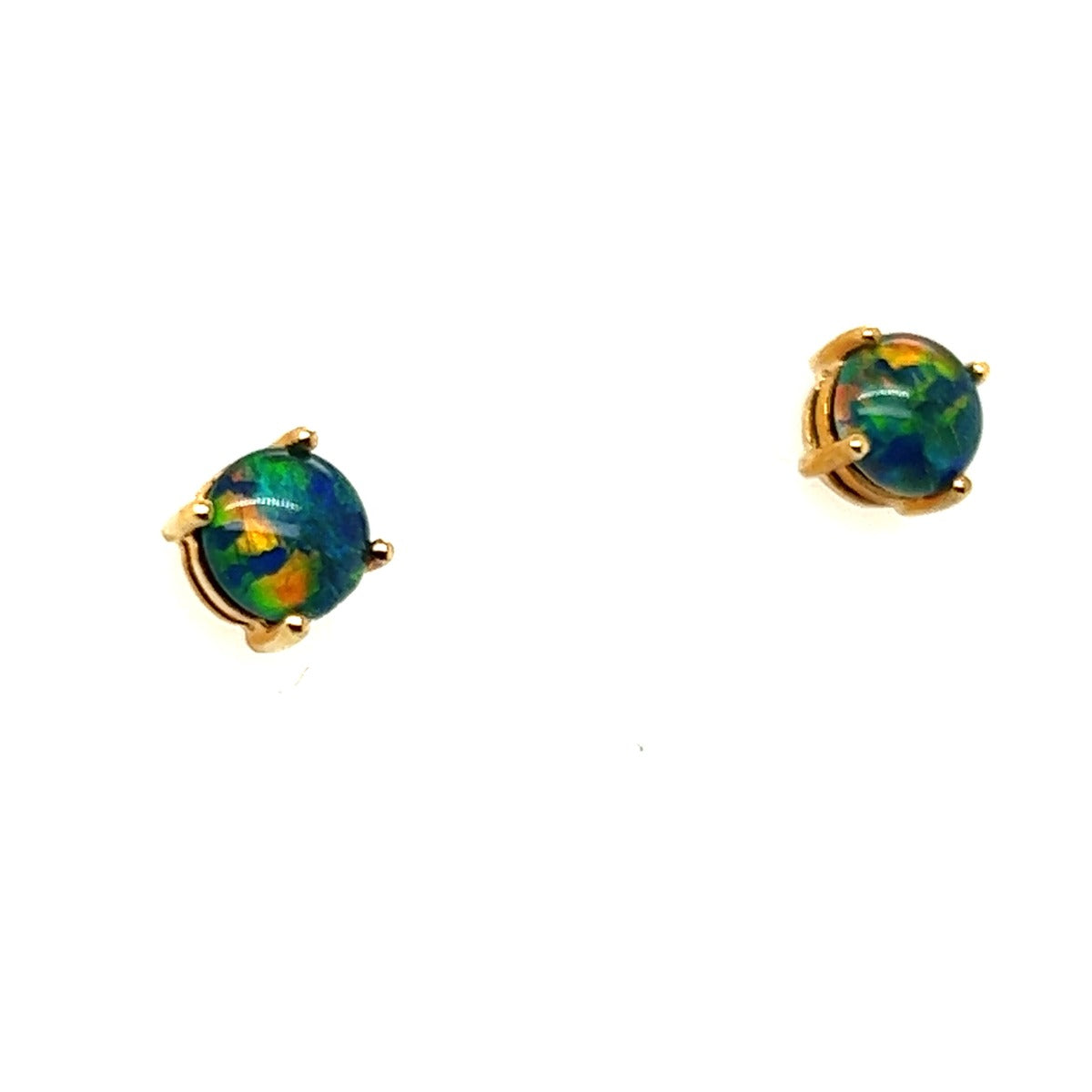 Round Triplet Opal Earrings in 9ct Gold (tre7)