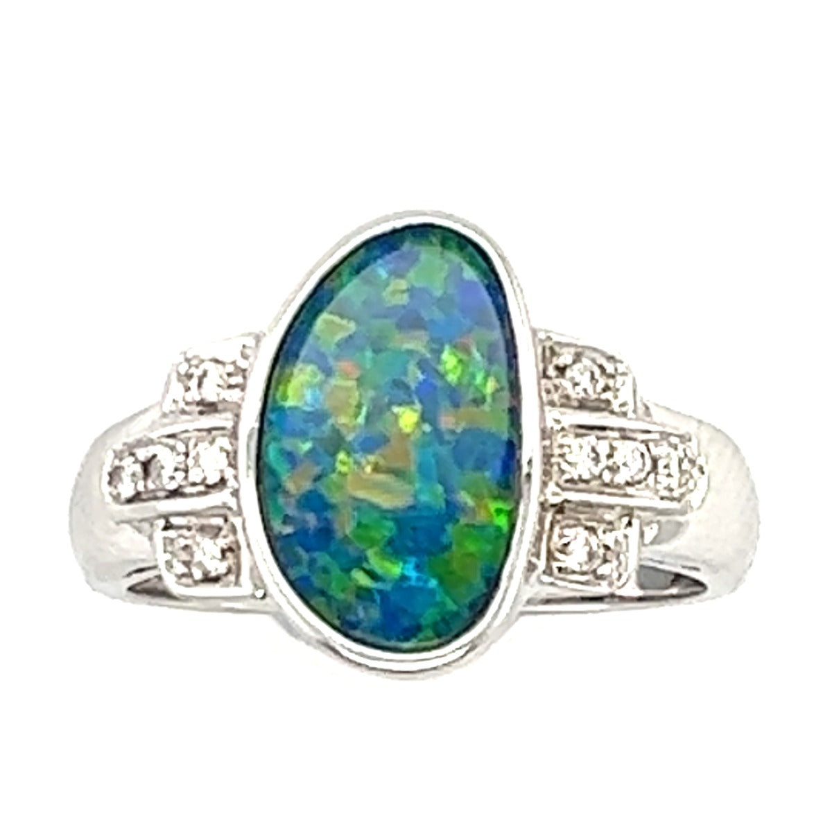 14ct White Gold Doublet Opal Ring (dr782)