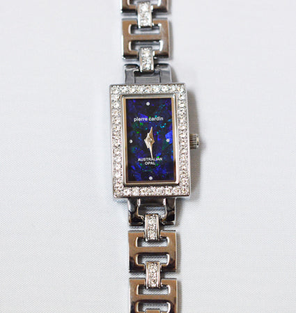 Pierre Cardin Ladies Silver Plated Opal Face Bracelet Watch with Crystals