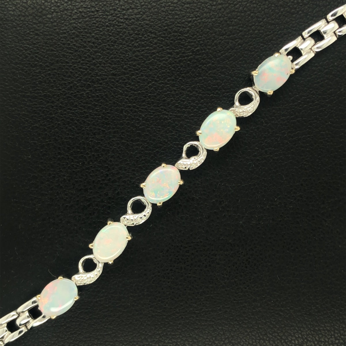 Solid Opal 18ct White Gold Bracelet (sbra1)